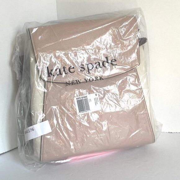 Kate Spade Grace Backpack Medium Beige Leather Pushlock Adjustable Colorblock - Picture 10 of 10
